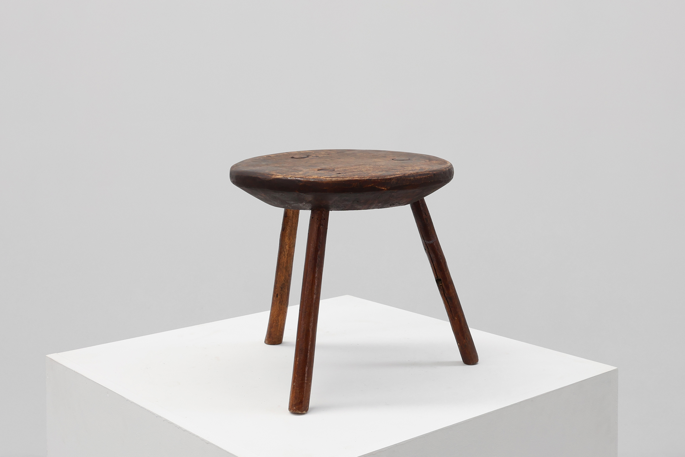 Rustic French wooden stool in wabi sabi style, ca. 1850thumbnail